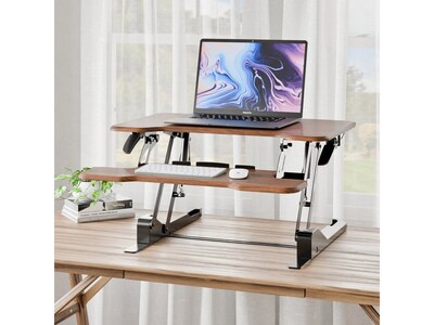 Mount-It! 30"W Manual Rectangular Adjustable Standing Desk Converter, Dark Walnut Woodgrain (MI-15006S)