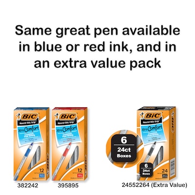BIC Xtra Comfort Round Stic Grip Ballpoint Pens, Medium Point, 1.2mm, Black Ink, Dozen (13726/GSMG11)