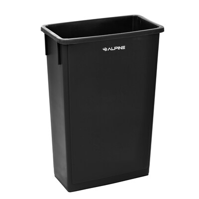 Alpine Industries Polypropylene Trash Can with Lid and Dolly, 23 Gallon, Black (ALP477-BLK1-PKD)