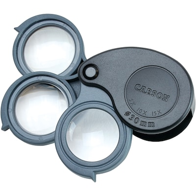 CARSON TriView 5x–15x Folding Magnifier & SureGrip 2x Handheld Magnifier, 12/Pack (KITCSNMAG04)