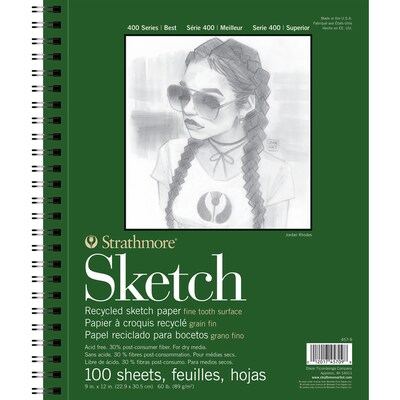Strathmore 400 Series 9" x 12" Wire Bound Sketch Pad, 100 Sheets/Pad, 3/Bundle (STTP457903-3)