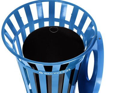 Alpine Industries Metal Commercial Outdoor Recycling Receptacle, 38 Gallon, Black/Blue (479-38-BLU)