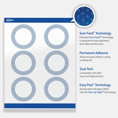 Avery Laser/Inkjet Circle Multipurpose Labels, 3" Dia., White, 60/Pack (S00-F8N)