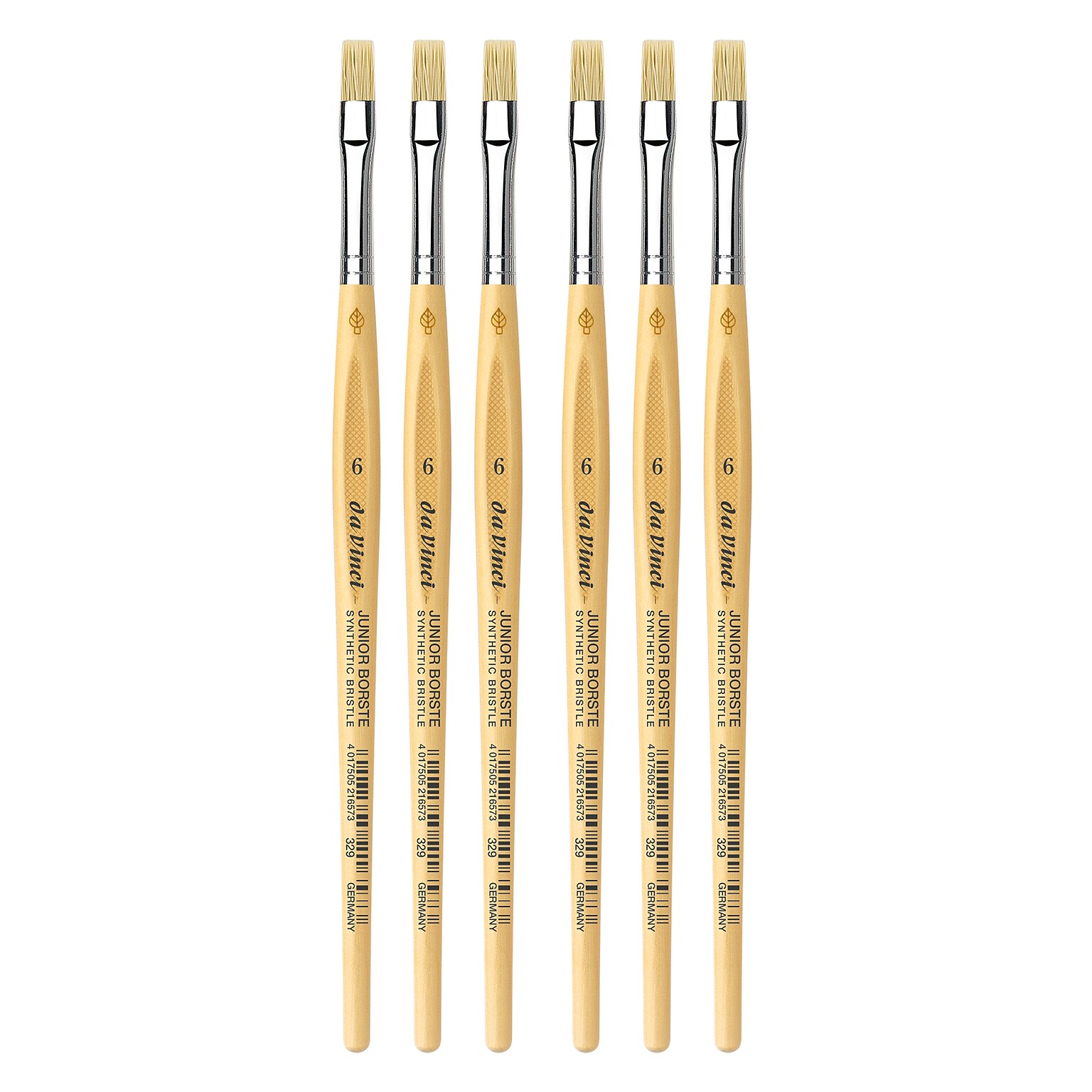 da Vinci JUNIOR BORSTE Tempera Synthetic Student Flat Brush, 6 Brushes/Pack (DVXVA3296-6)