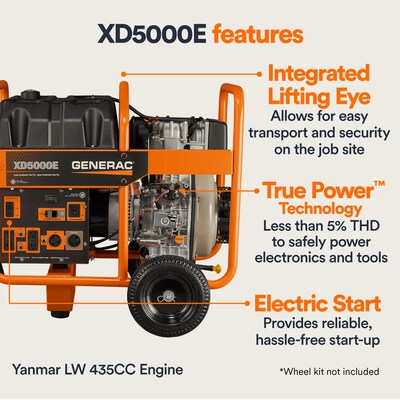 Generac Power Systems XD5000E Portable Generator, Electric/Recoil Start, Diesel, 5000 Watts (6864)