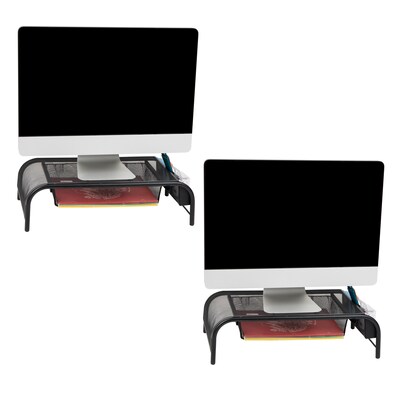 Mind Reader Monitor Stand with Paper Tray, Up to 24" Monitor, Black, 2/Pack (2MESHMON-BLK)