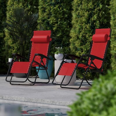 Flash Furniture Celestial Folding Reclining Lounge Chair, Red, 2 Pack (2GM103122SSRD)