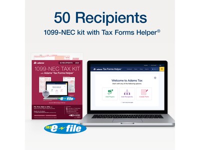 Adams 2024 1099-NEC Tax Form with 10 e-files, 4-Part, 3-Up, Copy A, 1, B, 2, 50/Pack (STAX550NEC-24)