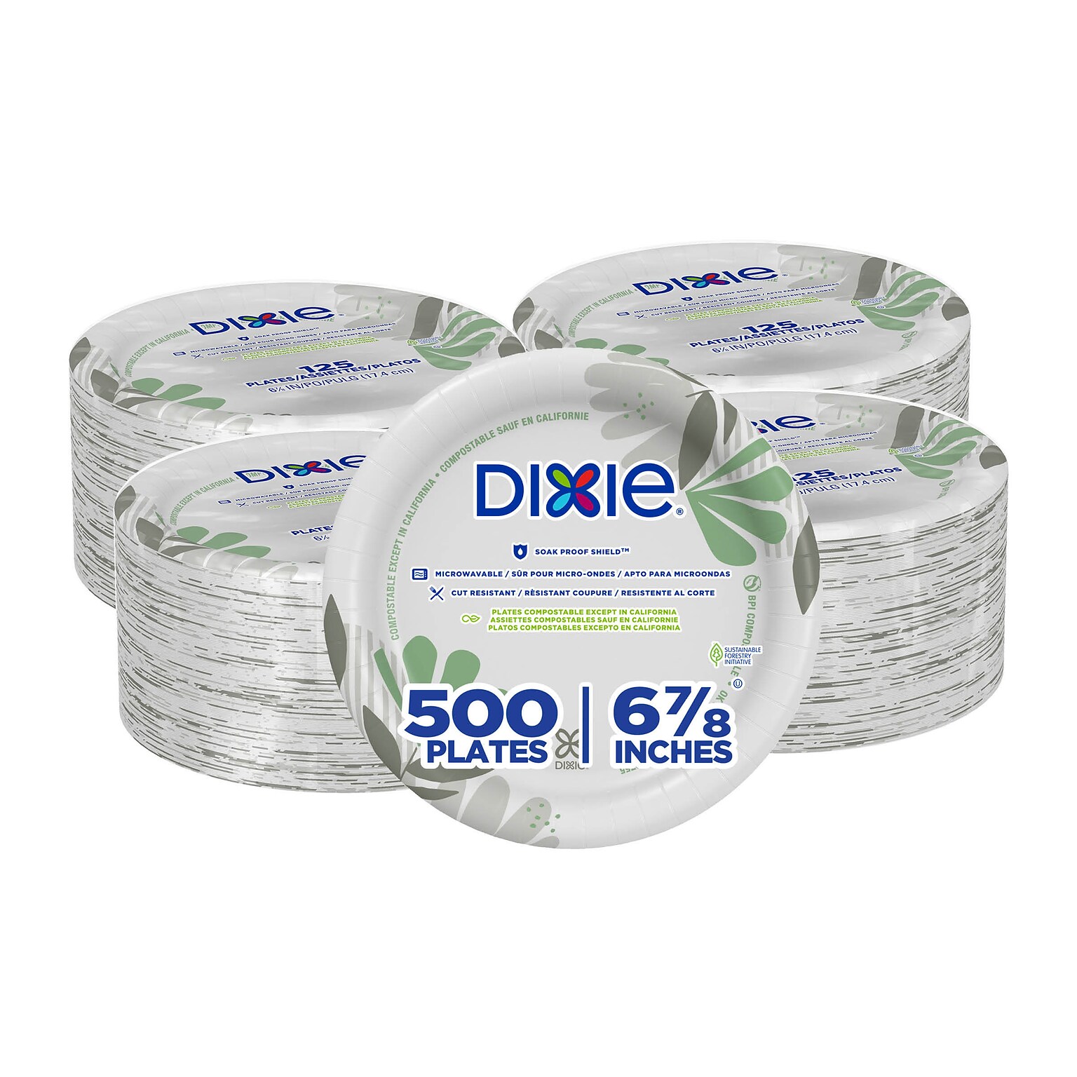 Dixie Pathways 7 Paper Plates, Multicolor, 500/Carton (UX7WS)