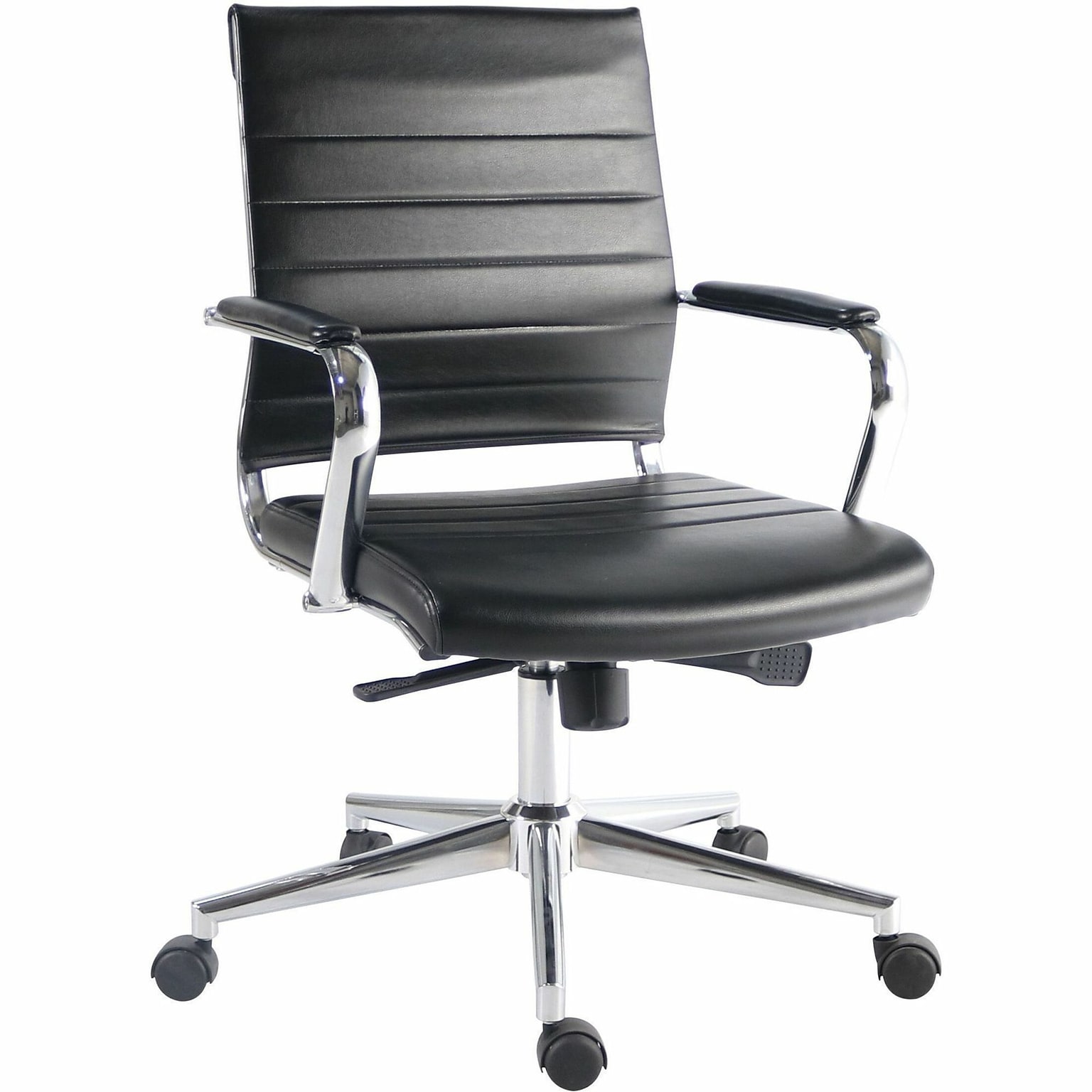 Lorell Tempo Modern Leather Swivel Executive Chair, Black (LLR63221)