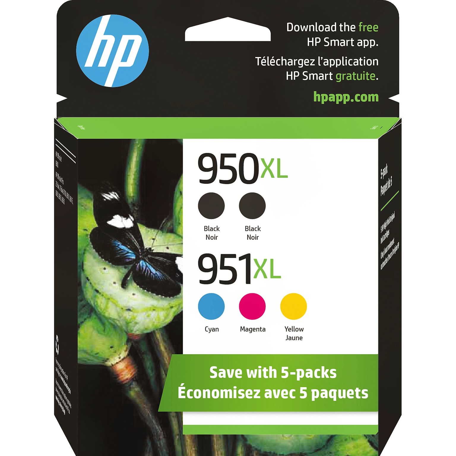 HP 950XL/951XL Black/Cyan/Magenta/Yellow High Yield Ink Cartridge, 5/Pack (F6V12FN#140)