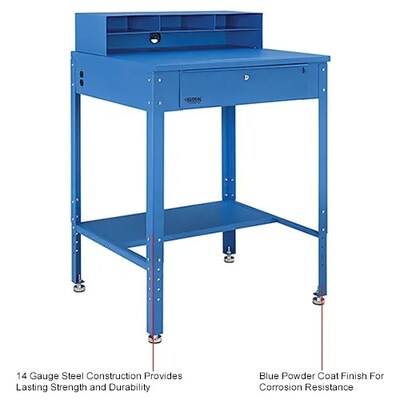 Global Industrial Flat Surfaced Shop Desk w/ Pigeonhole Riser, 34-1/2"W x 30"D, Blue (319355)