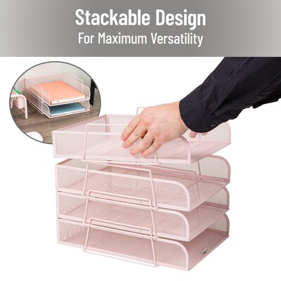 Mind Reader Metal Front Loading Stackable Letter Tray, Letter/Legal Size, Pink (BSTACK4-PNK)
