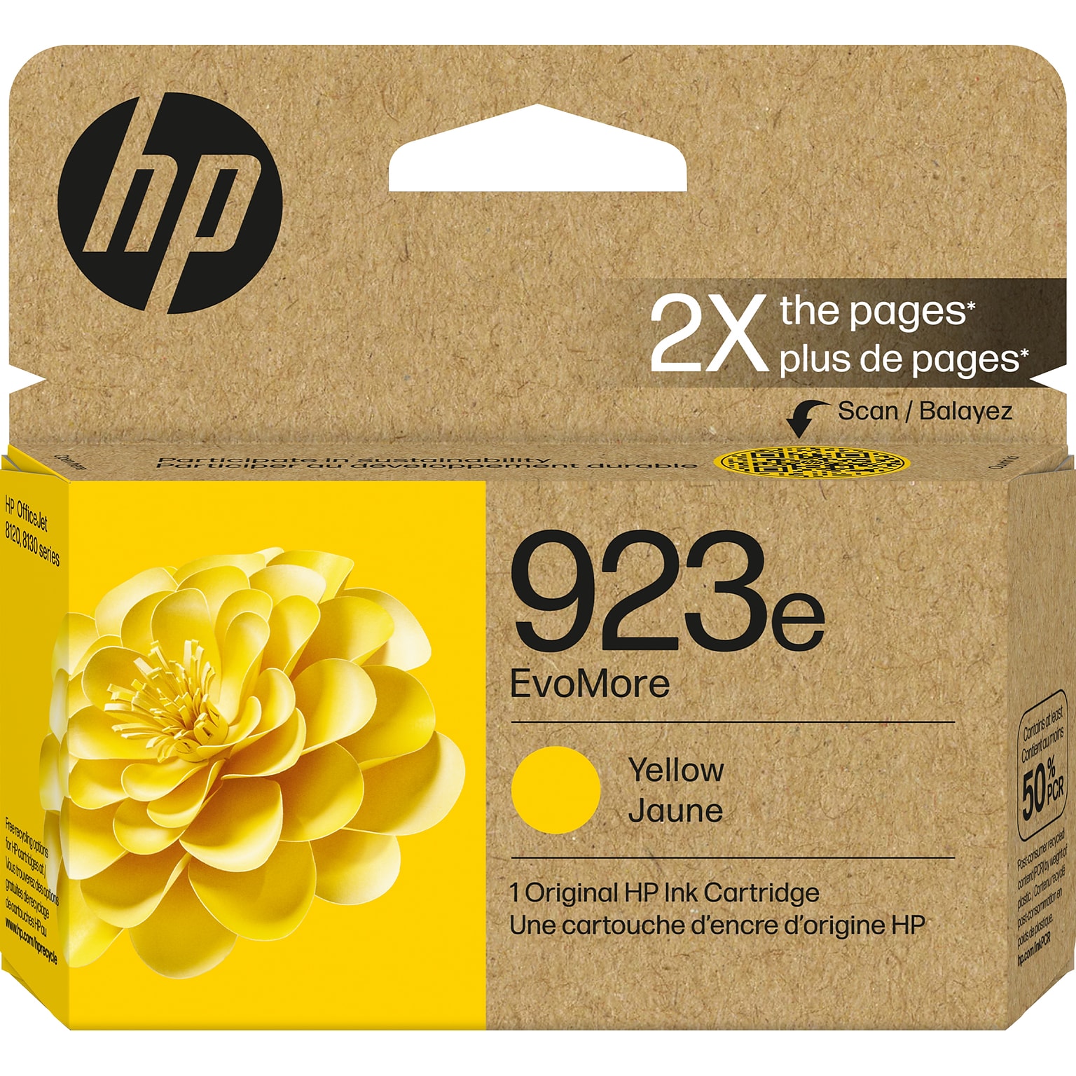 HP 923e EvoMore Yellow High Yield Ink Cartridge, Prints Up to 800 Pages (4K0T6LN)