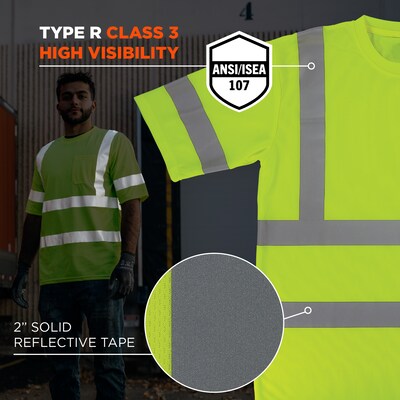 GloWear 8367 High Visibility Short Sleeve T-Shirt, ANSI Type R Class 3, Lime, 2XL (22036)