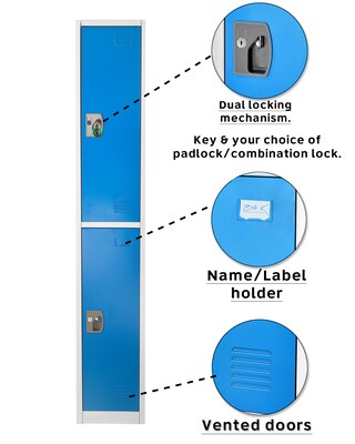 AdirOffice 72'' 2-Tier Key Lock Blue Steel Storage Locker (629-202-BLU)