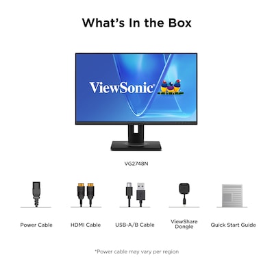 ViewSonic 27" FHD 100Hz LCD Monitor, Height Adjustable (VG2748N)