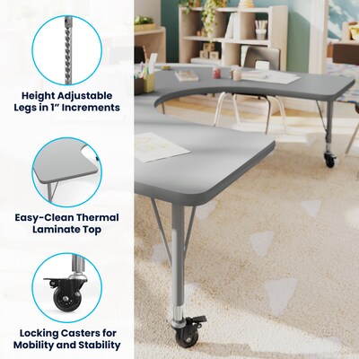 Flash Furniture Wren Horseshoe Activity Table, 66" x 60", Height Adjustable, Gray Top/Silver Frame (XUA6066HRSEGTPC)