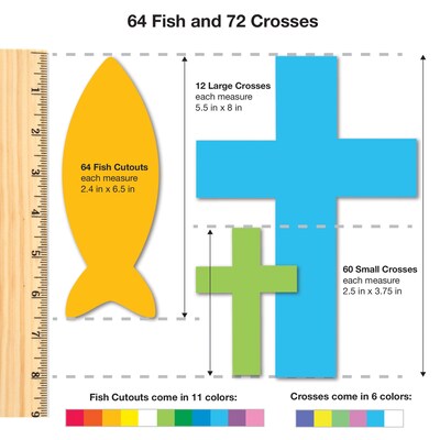 FreshCut Crafts Punch Out Paper Cutouts, Religious Shapes, Cross, Heart & Fish, 232 Pieces (FCC850054391254)