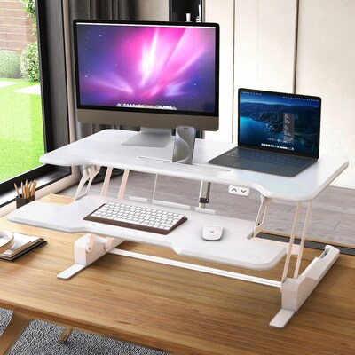 Mount-It! 38W Electric Rectangular Adjustable Standing Desk Converter, White (MI-8012)