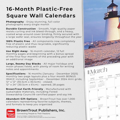2025 BrownTrout New England Lighthouses 12" x 24" Monthly Square Wall Calendar (9781975475093)