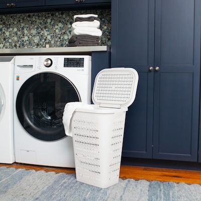 Mind Reader Slim Tapered Hamper with Lid, Plastic, White (SWHAMP50-WHT)