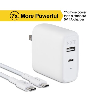 NXT Technologies™ Universal USB-C/USB-A with USB-C Cable Wall Charger, White (NX60449)