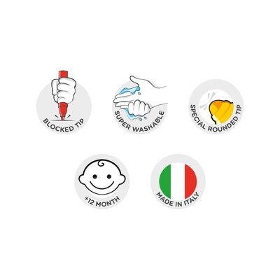 CARIOCA Baby Washable Kids Markers, Rounded Nib, Assorted Colors, 6/Set (CRA42815)