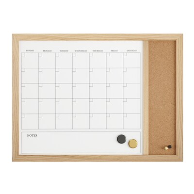 Martha Stewart Everette Magnetic Cork-Dry Erase Monthly Calendar Combo Set, Engineered Wood Frame, 24"x18" (BRPMCO4C14561LN)