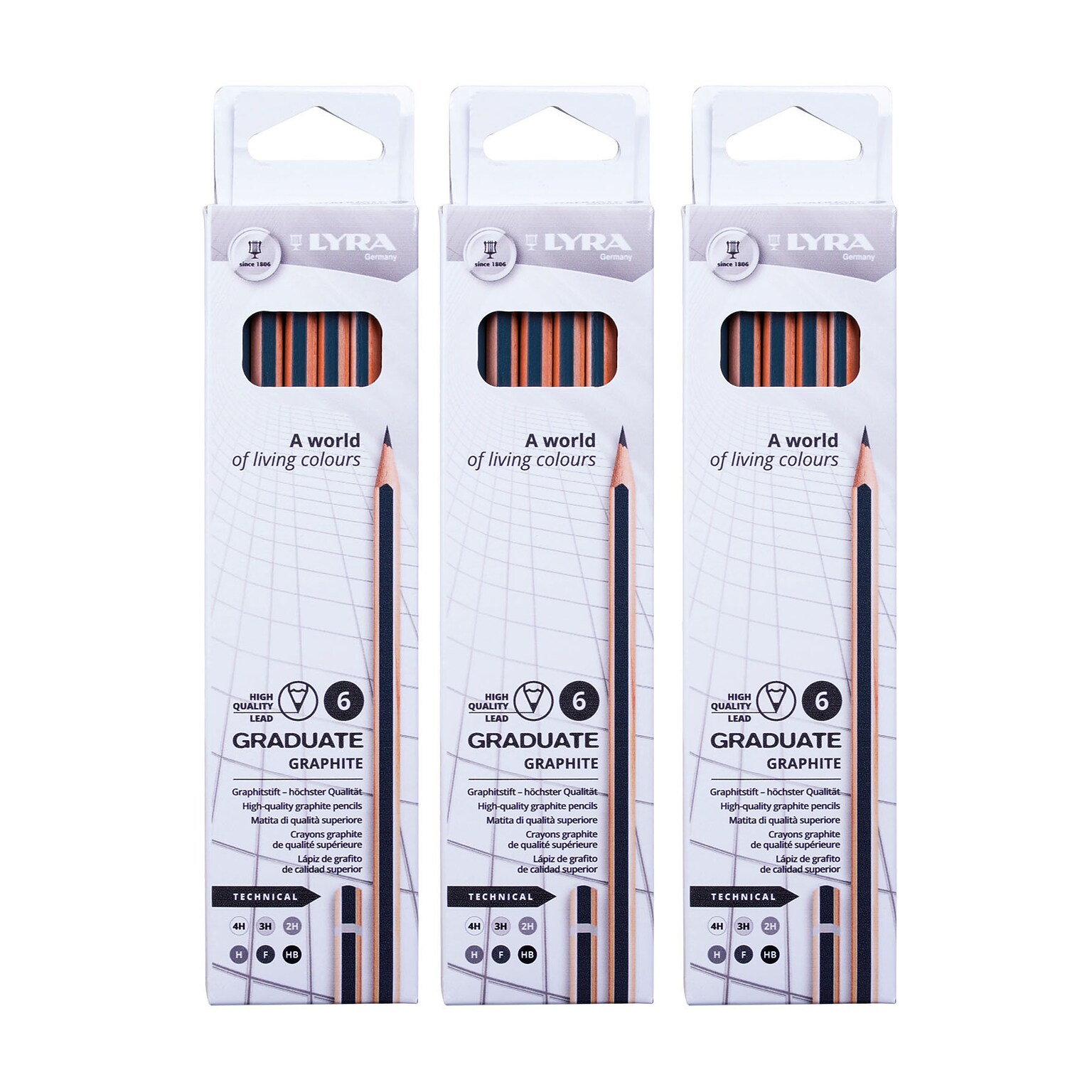 Lyra Graduate Graphite Pencil, Technical Set, 6 Pencils/Set, 3 Sets/Bundle (LYXL1171062-3)
