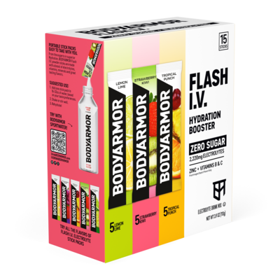 Bodyarmor FLASH IV Sugar Free Powder Packets w/ Electrolytes, 0.25 oz., 15 Packets/Box (BSR83275)