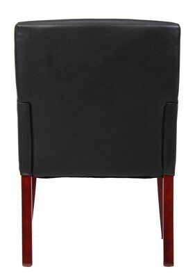 Boss Office Products Box Arm Faux Leather Guest Chair, Black/Mahogany (B619)