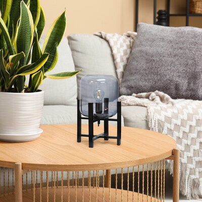 Creekwood Home 13.5" LED Table Lamp, Black/Smoky Glass (CWT-1000-SM)