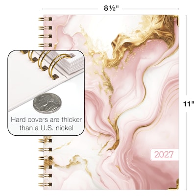 2027 Excello Brands Fashion 8.5" x 11" Weekly & Monthly Planner, Hardcover, Pink Marble (NRY27-FSH811-01)