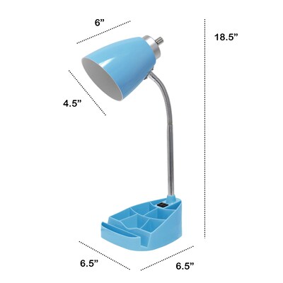 Creekwood Home Sleek Essentials 18.5" Flexible Coordinating Desk Lamp with Charging Outlet and Storage, Blue (CWD-1005-BL)