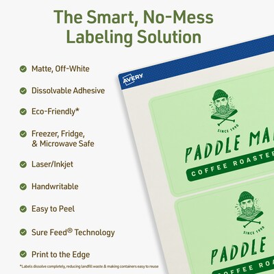 Avery Dissolvable Rectangle Multipurpose Labels, 3 x 7, Off-white, 15/Pack (94250)