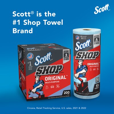 Scott Shop Original Paper Wipers, Blue, 55 sheets/Roll, 12 Rolls/Carton (75147)