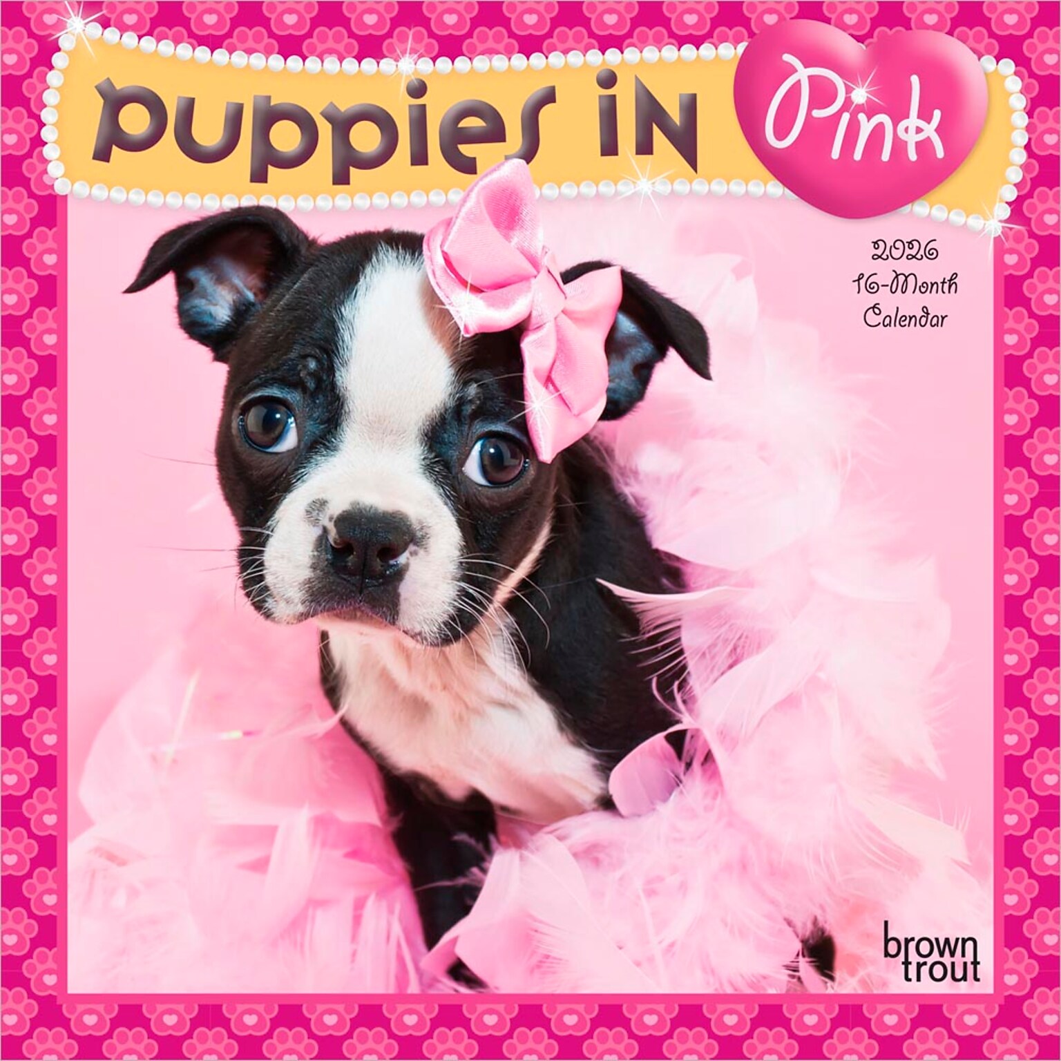 2026 BrownTrout Puppies in Pink 7 x 7 Monthly Wall Calendar (9798330707942)