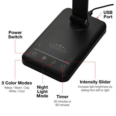 Excello Global Products Wellness Series LED Desk Lamp, 16, Black (EGP-DL-12-BLK)