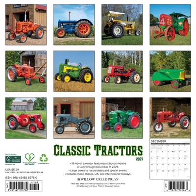 2027 Willow Creek Classic Tractors 12 x 12 Monthly Wall Calendar, Assorted Colors (59760)