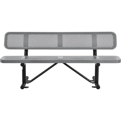 Global Industrial 6' Outdoor Steel Picnic Bench w/ Backrest, Perforated Metal, Gray (694557GY)