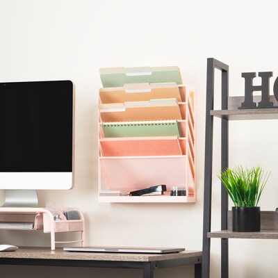 Mind Reader 5-Pocket Plastic Mountable Wall File, Letter Size, Pink (WALLANCH-PNK)