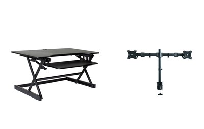Rocelco 40W 5-20H Adjustable Standing Desk Converter with Dual Monitor Mount, Teak (R DADRT-40-DM2)