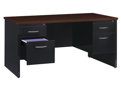 Hirsh 60W Double-Pedestal Desk, Black/Walnut (20533)