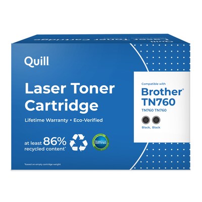Quill TN760 Remanufactured Black High Yield Toner Cartridge Replacement for Brother TN760, 2/Pack (2