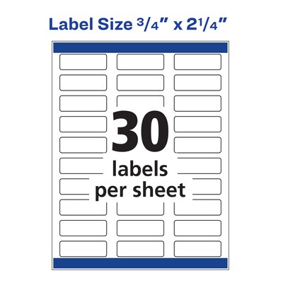 Avery Sure Feed Inkjet Return Address Labels, 3/4" x 2-1/4", 30 Labels/Sheet, 20 Sheets/Pack, 600 Labels/Pack (8257)