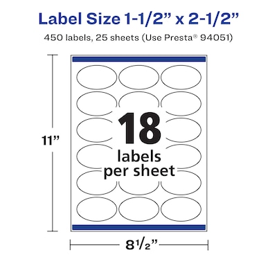 Avery Laser/Inkjet Oval  Waterproof Multipurpose Labels, 2.5"  Dia, White, 450/Pack (94051)
