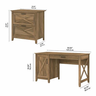 Bush Furniture Key West 54"W Computer Desk with Storage and 2-Drawer Lateral File Cabinet, Reclaimed Pine (KWS008RCP)
