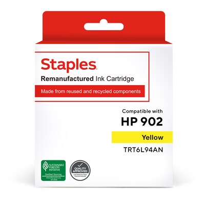 Staples Remanufactured Yellow Standard Yield Ink Cartridge Replacement for HP 902 (TRT6L94AN)