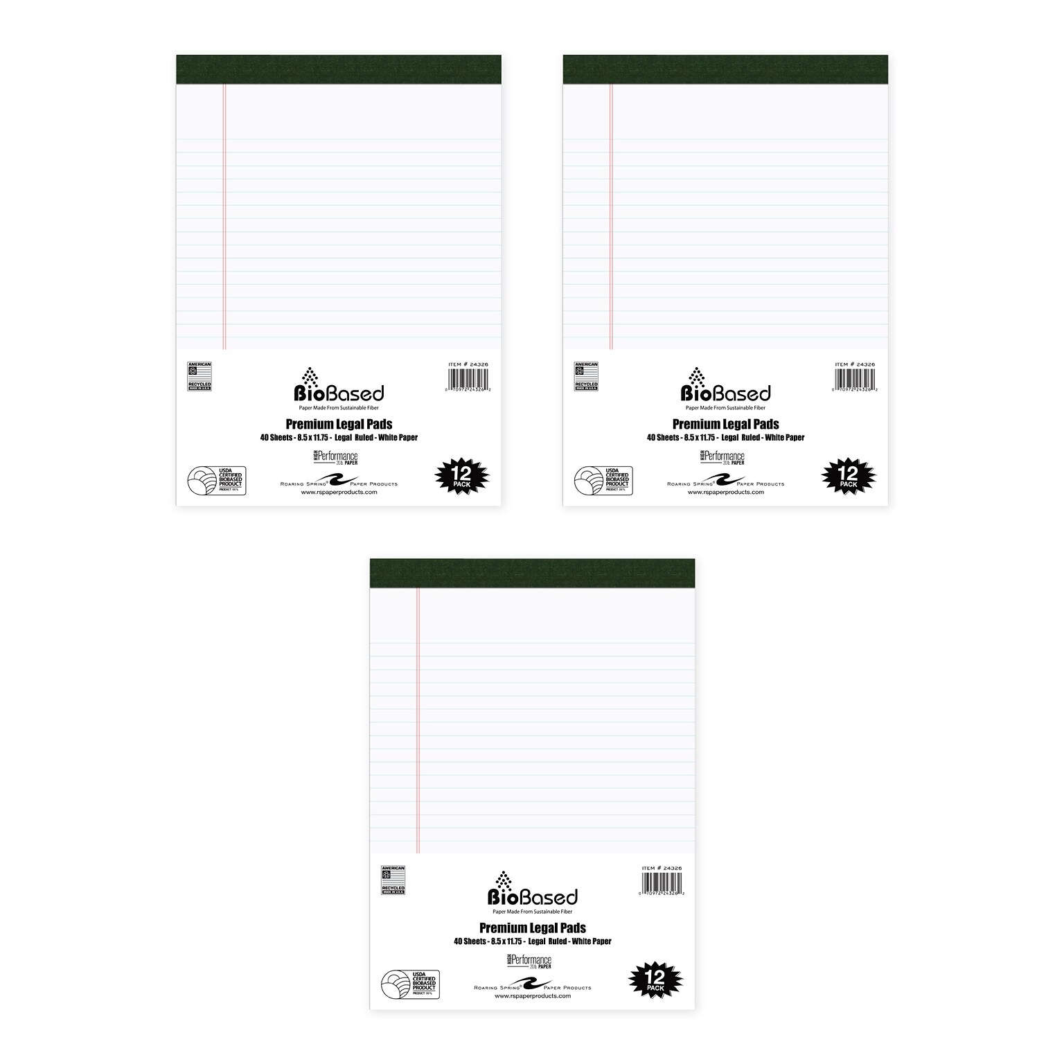 Roaring Spring Notepad, 8.5 x 11.75, Law Ruled, White, 40 Sheets/Pad, 36 Pads/Case (24326CS)